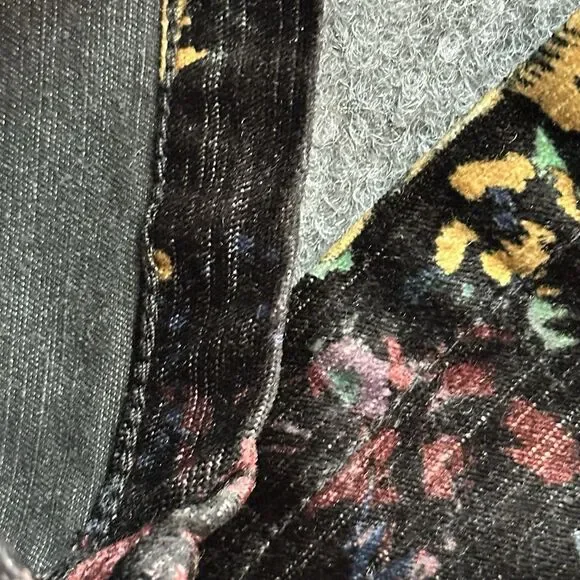 Free People Velvet Skinny Pant 12 Black Floral Print Retro Zip Pockets Mid Rise - Picture 5 of 14